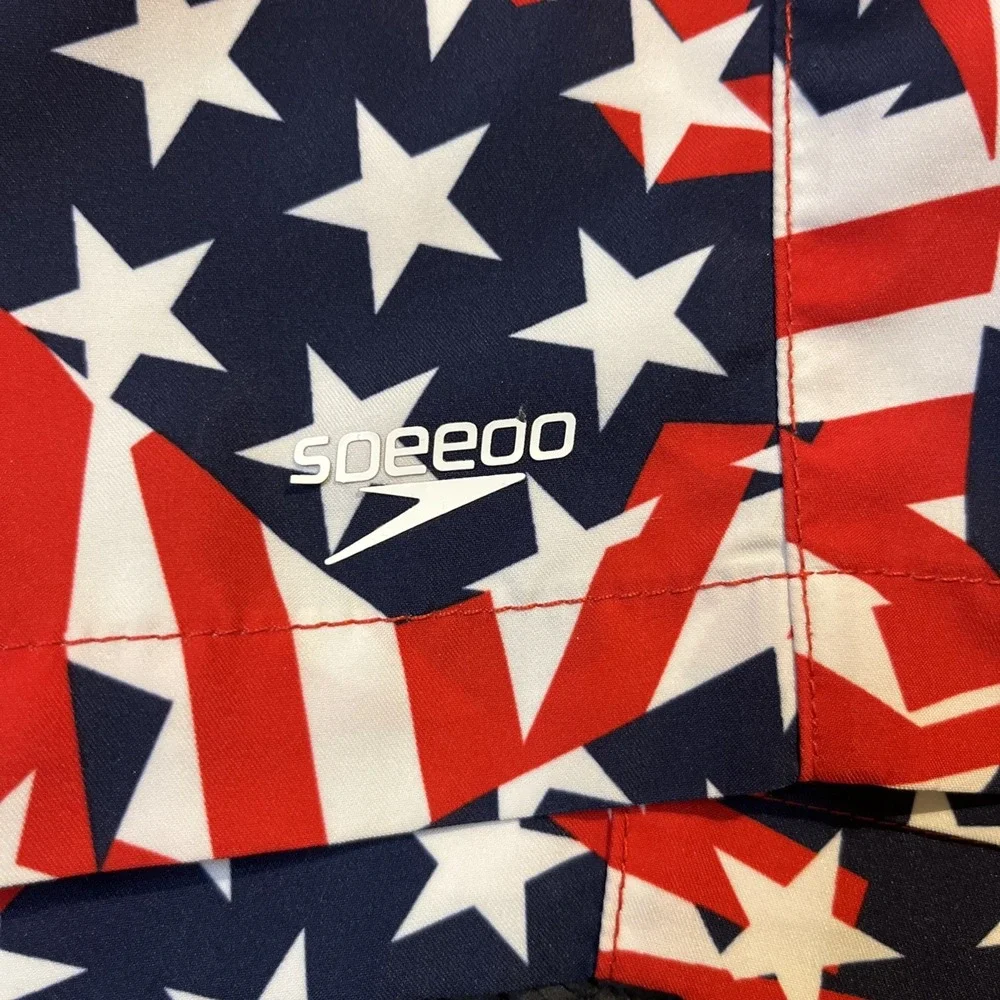 Speedo Swim Trunks Shorts men's Small Stars Stripes mesh lined Americana USA